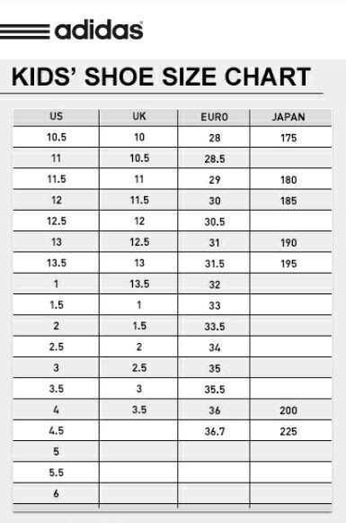 adidas kids shoes size guide.